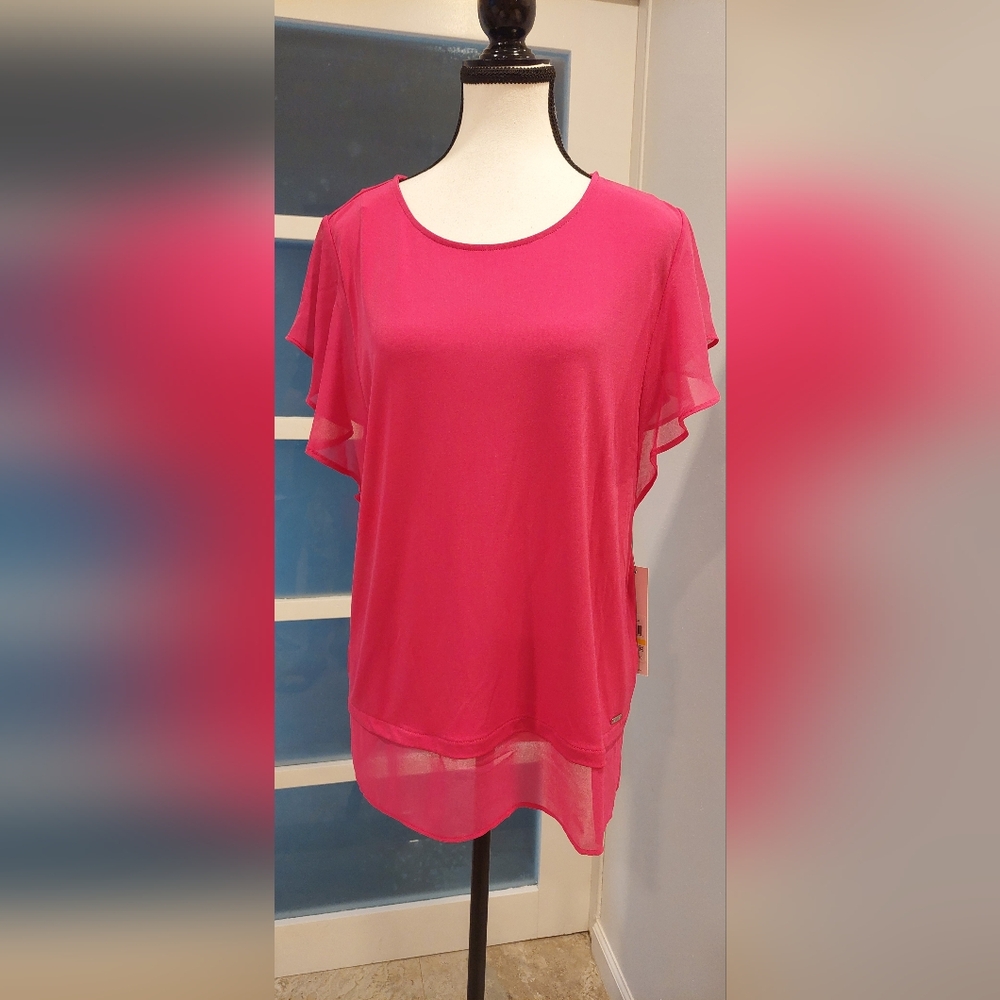 Calvin Klein Pink Sheer Layered Blouse